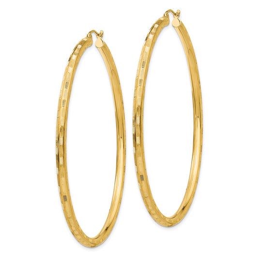 14K Yellow Gold Diamond-cut Hoop Earrings