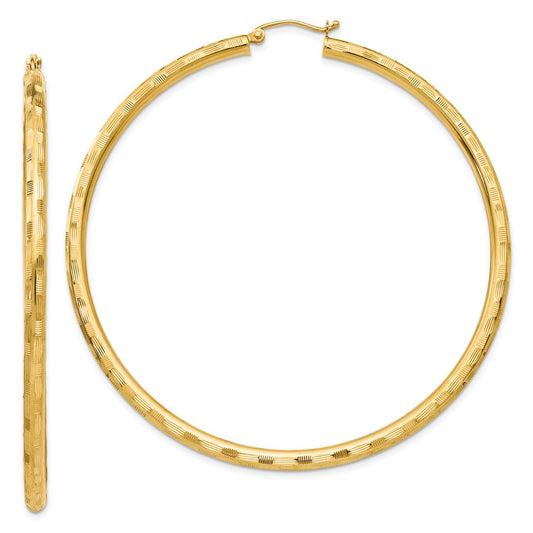 14K Yellow Gold Diamond-cut Hoop Earrings