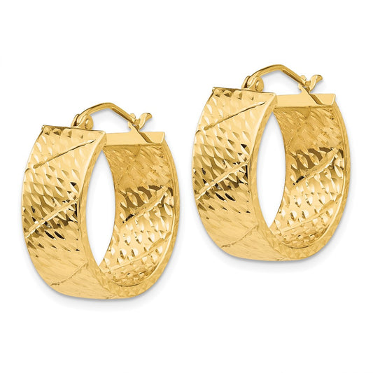 14K Yellow Gold Diamond-cut Hoop Earrings