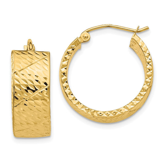 14K Yellow Gold Diamond-cut Hoop Earrings