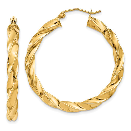 14K Yellow Gold Light Twisted Hoop Earrings