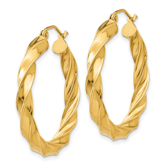 14K Yellow Gold Light Twisted Hoop Earrings