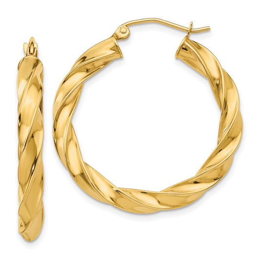 14K Yellow Gold Light Twisted Hoop Earrings