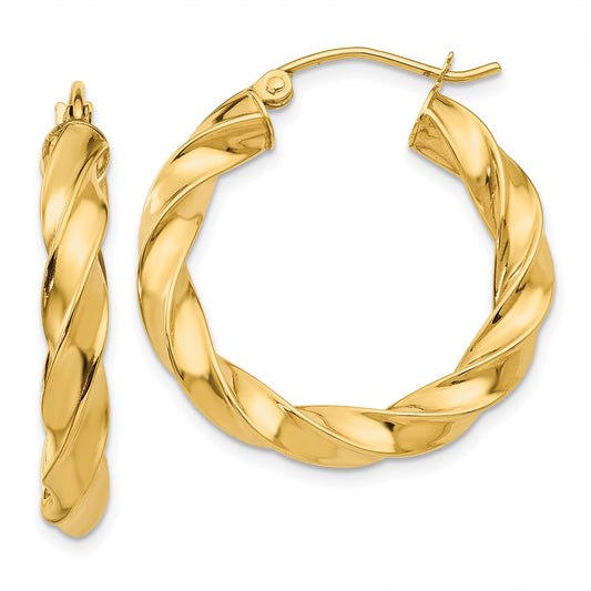 14K Yellow Gold Light Twisted Hoop Earrings