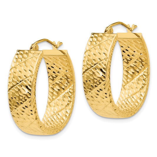 14K Yellow Gold Diamond-cut Oval Hoop Earrings