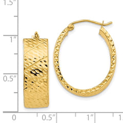 14K Yellow Gold Diamond-cut Oval Hoop Earrings