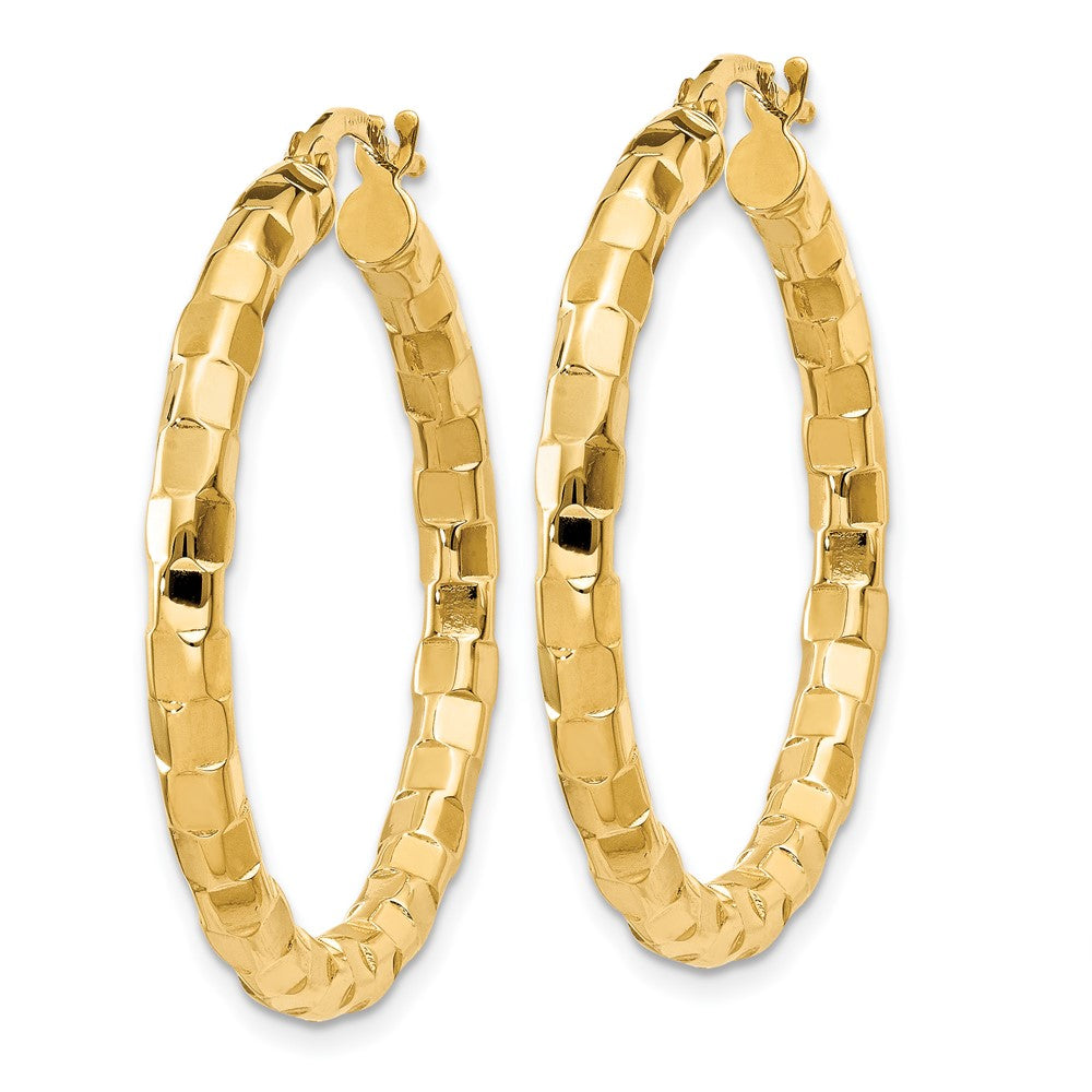 14K Yellow Gold Polished Textured Post Hoop Earrings