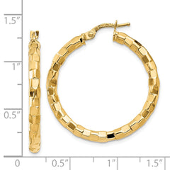 14K Yellow Gold Polished Textured Post Hoop Earrings