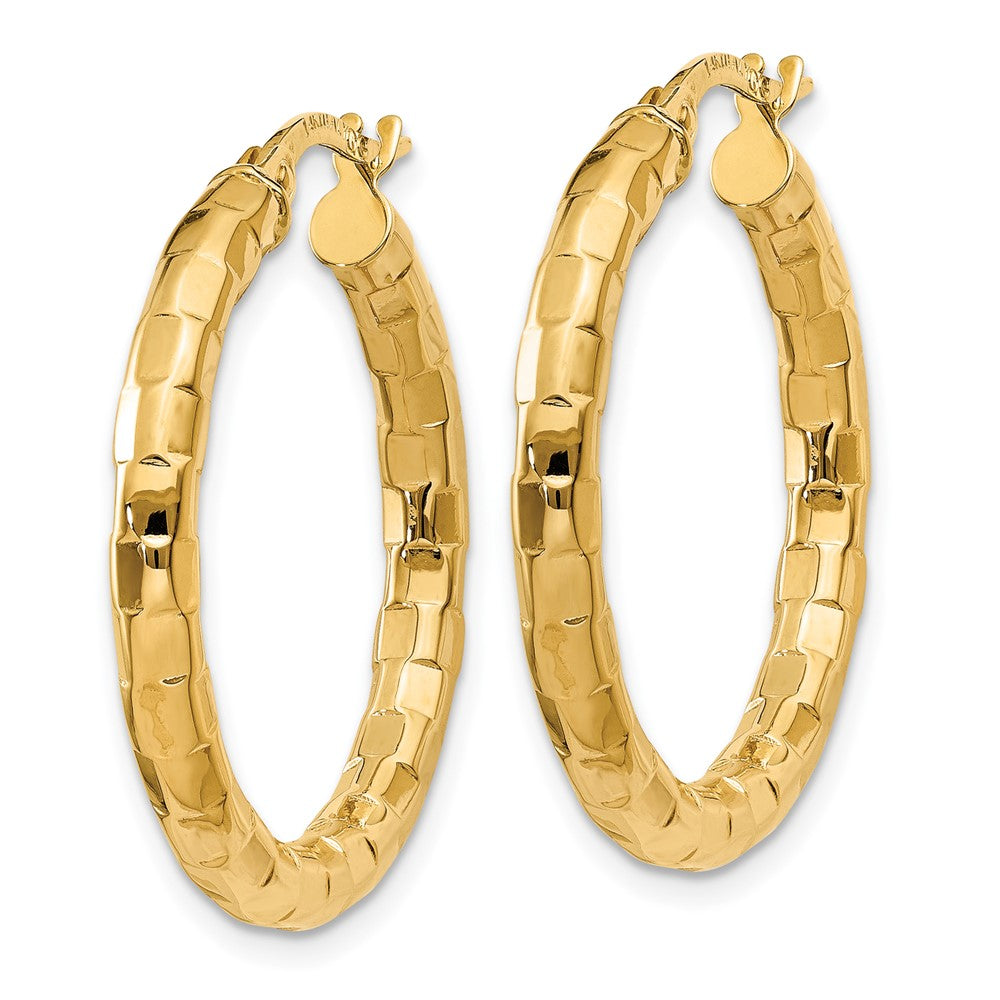 14K Yellow Gold Polished Textured Post Hoop Earrings