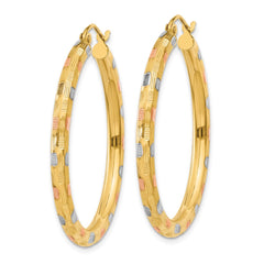 14K Tri-Color Gold Diamond-cut Hoop Earrings