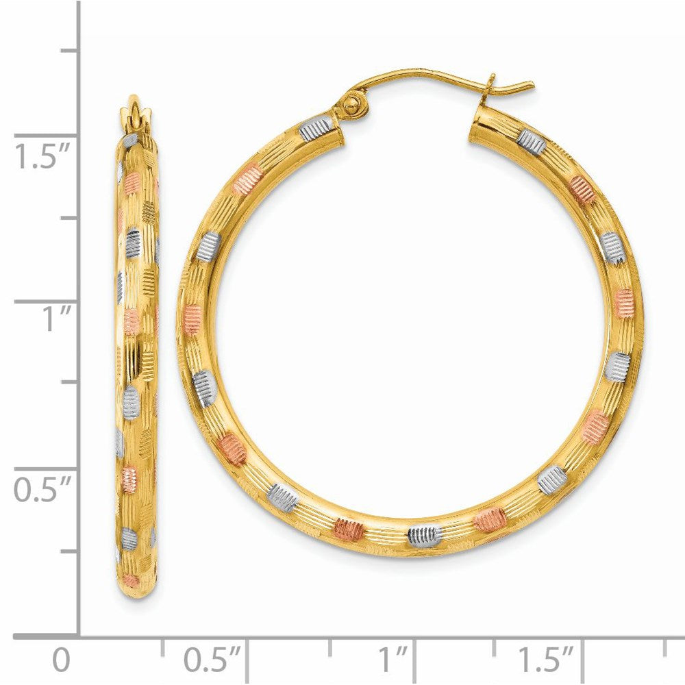 14K Tri-Color Gold Diamond-cut Hoop Earrings