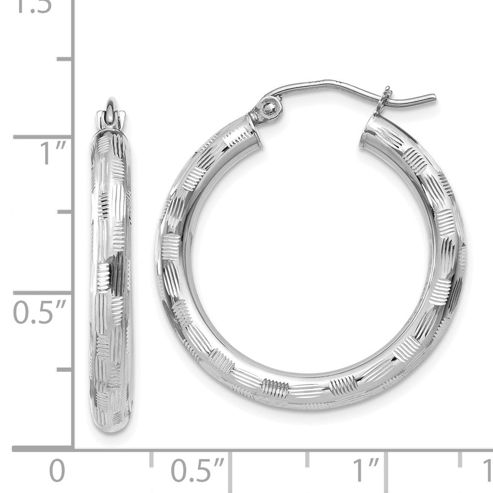 14K White Gold Diamond-cut Hoop Earrings