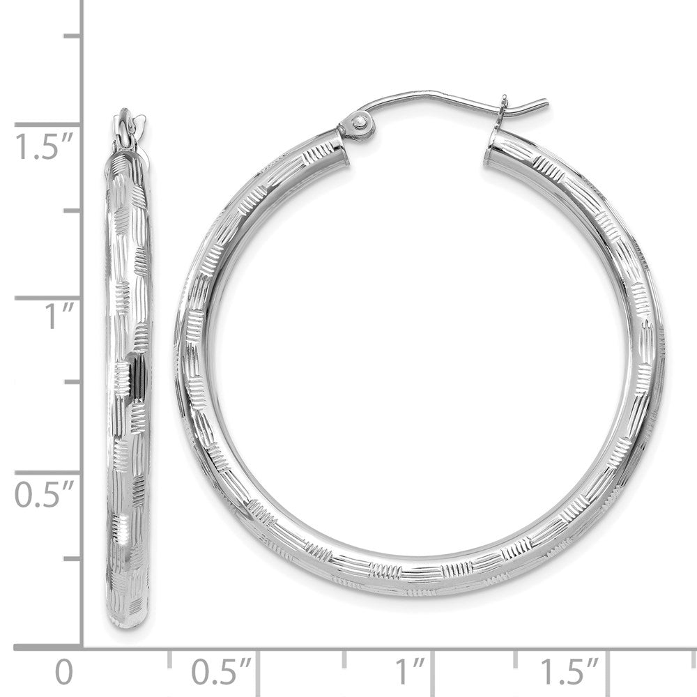 14K White Gold Diamond-cut Hoop Earrings