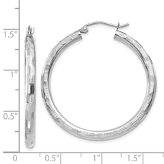 14K White Gold Diamond-cut Hoop Earrings