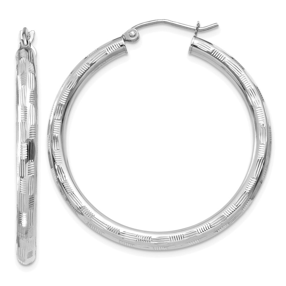 14K White Gold Diamond-cut Hoop Earrings