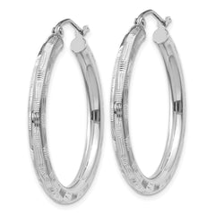 14K White Gold Diamond-cut Hoop Earrings