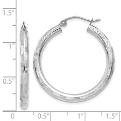 14K White Gold Diamond-cut Hoop Earrings