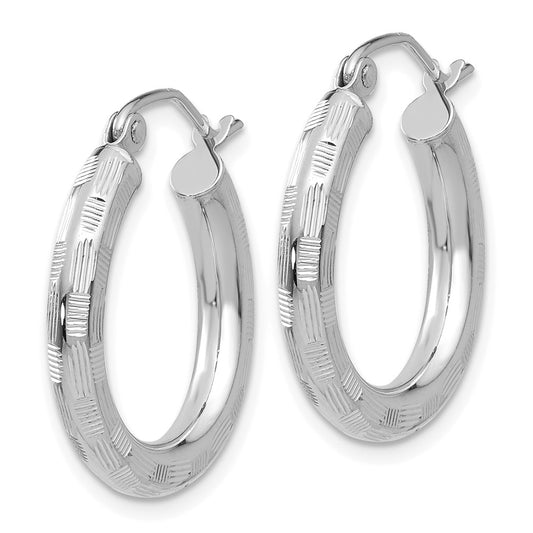 14K White Gold Diamond-cut Hoop Earrings