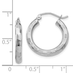 14K White Gold Diamond-cut Hoop Earrings