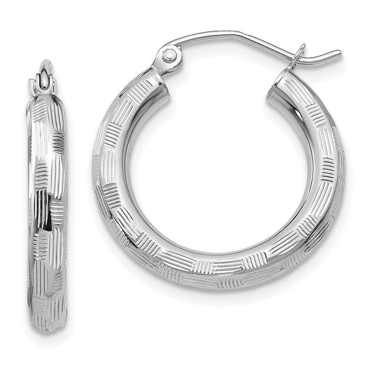 14K White Gold Diamond-cut Hoop Earrings