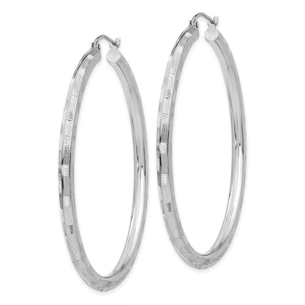 14K White Gold Diamond-cut Hoop Earrings