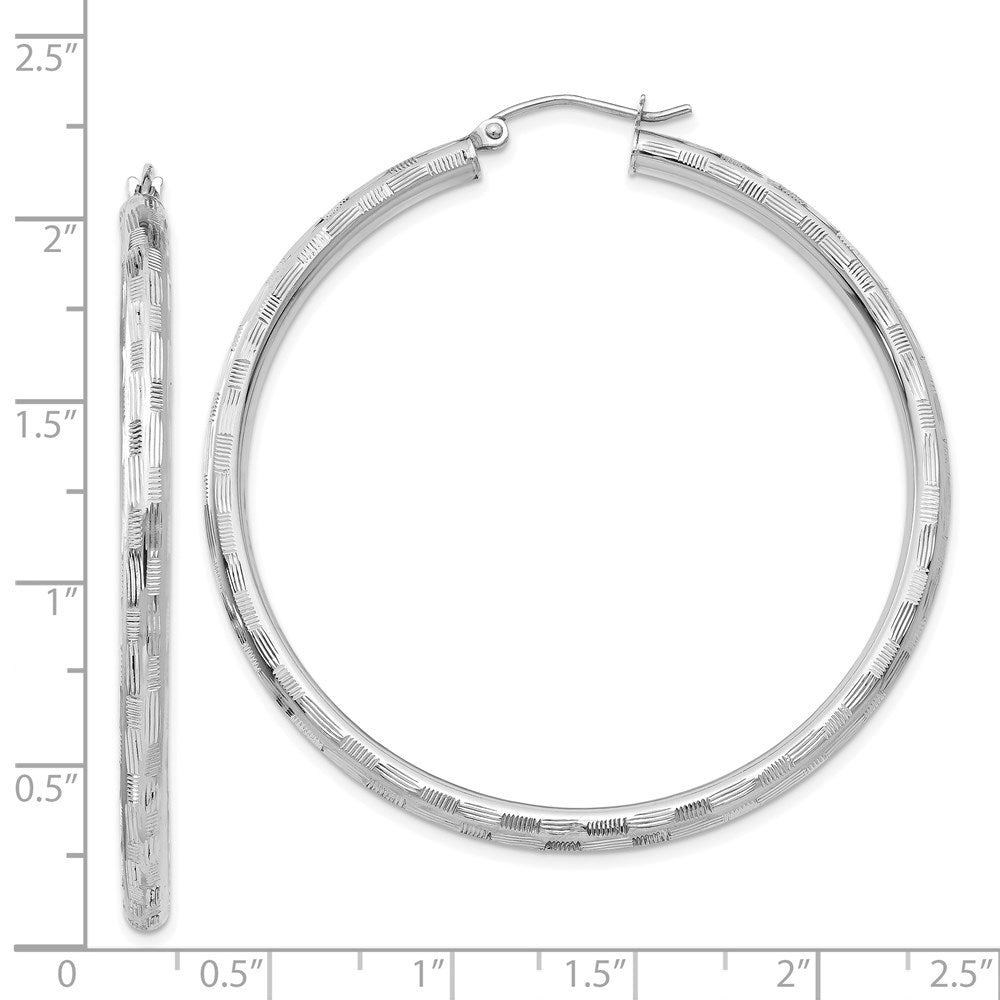 14K White Gold Diamond-cut Hoop Earrings