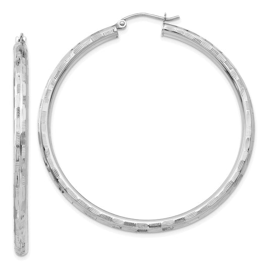 14K White Gold Diamond-cut Hoop Earrings