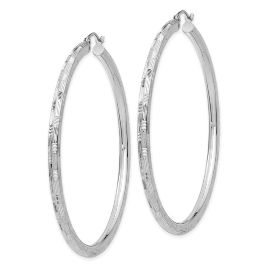 14K White Gold Diamond-cut Hoop Earrings