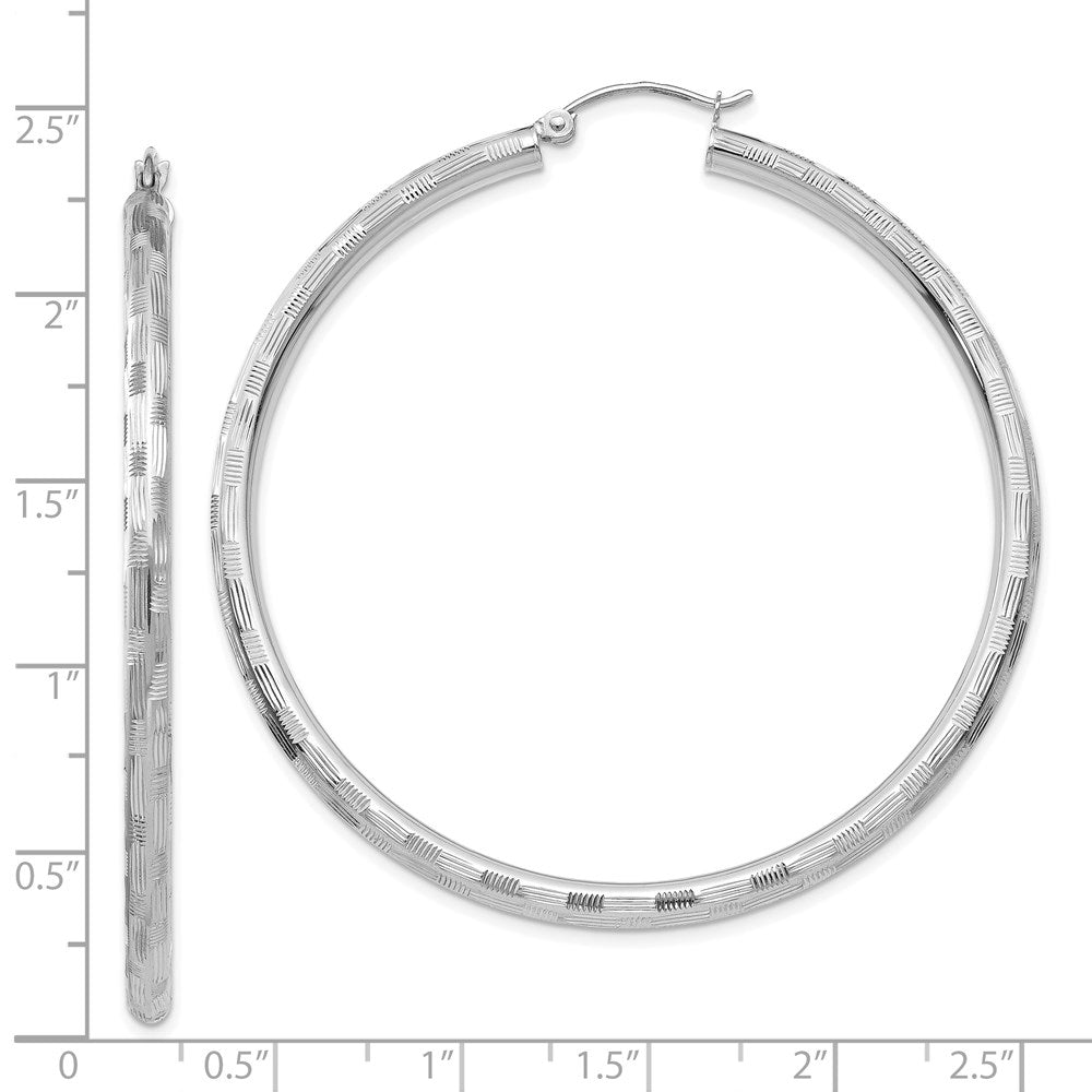 14K White Gold Diamond-cut Hoop Earrings