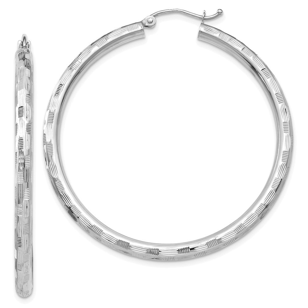 14K White Gold Diamond-cut Hoop Earrings