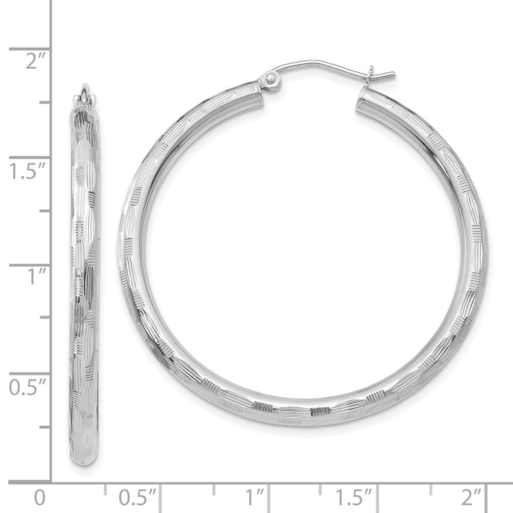 14K White Gold Diamond-cut Hoop Earrings