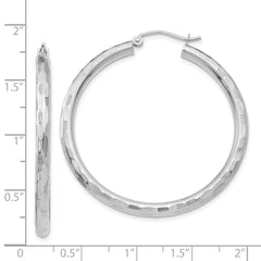 14K White Gold Diamond-cut Hoop Earrings