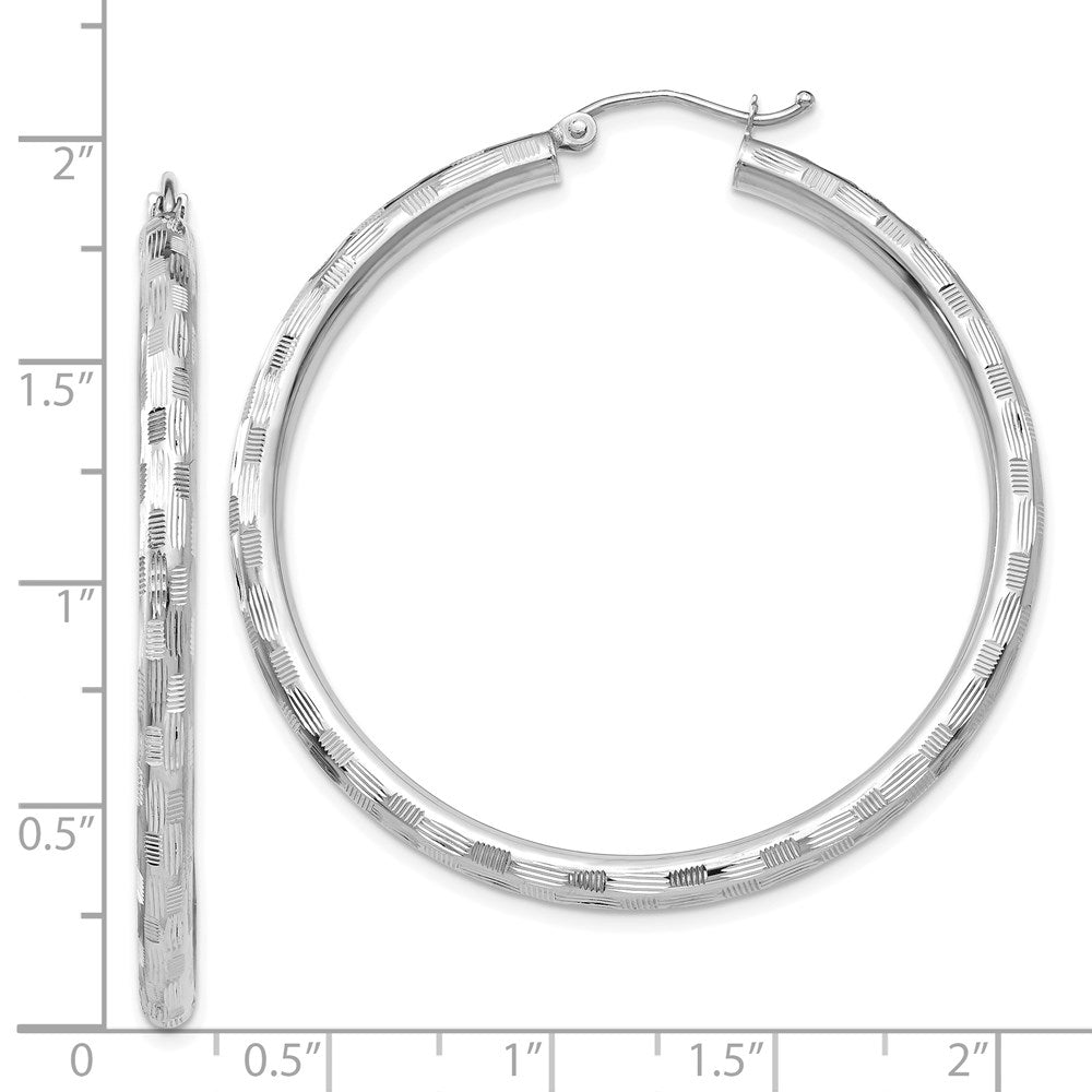 14K White Gold Diamond-cut Hoop Earrings