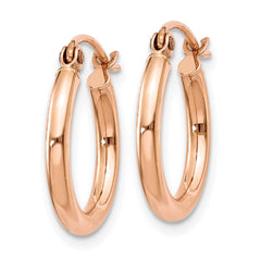 14K Rose Gold Polished 2mm Lightweight Tube Hoop Earrings