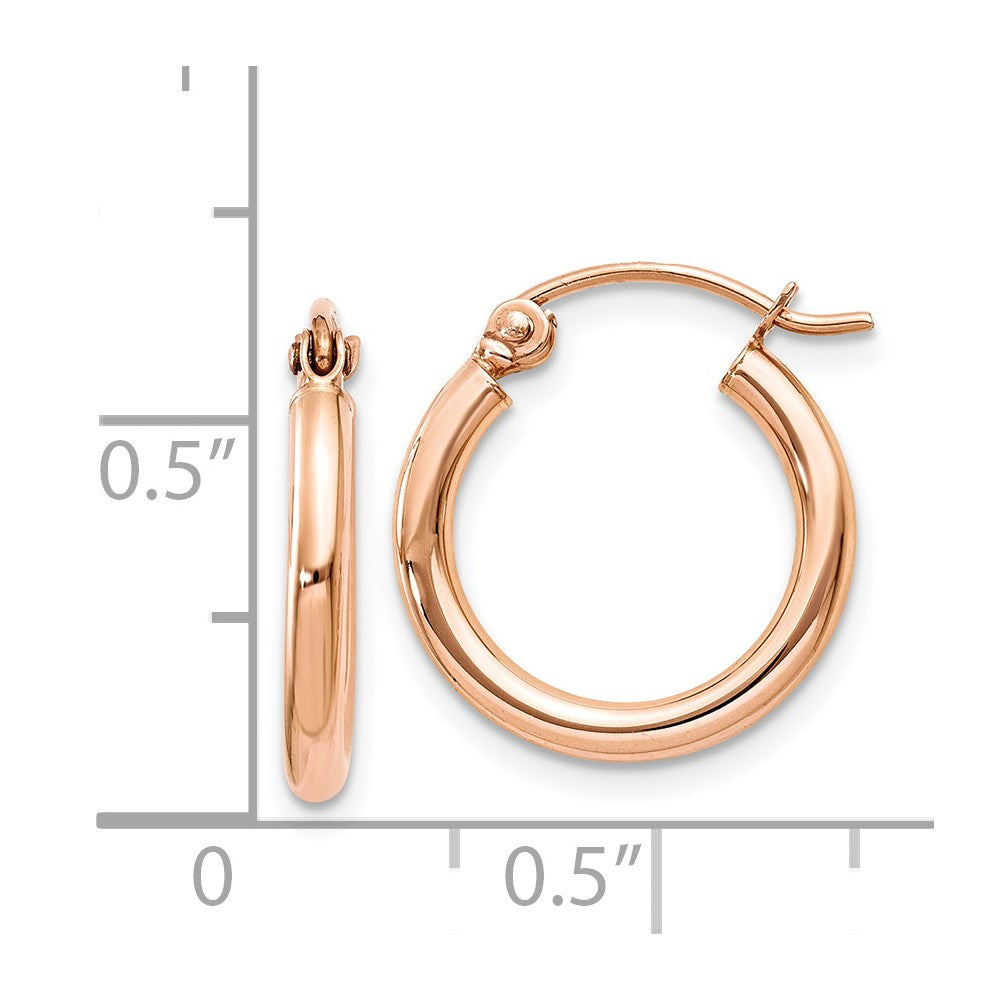 14K Rose Gold Polished 2mm Lightweight Tube Hoop Earrings