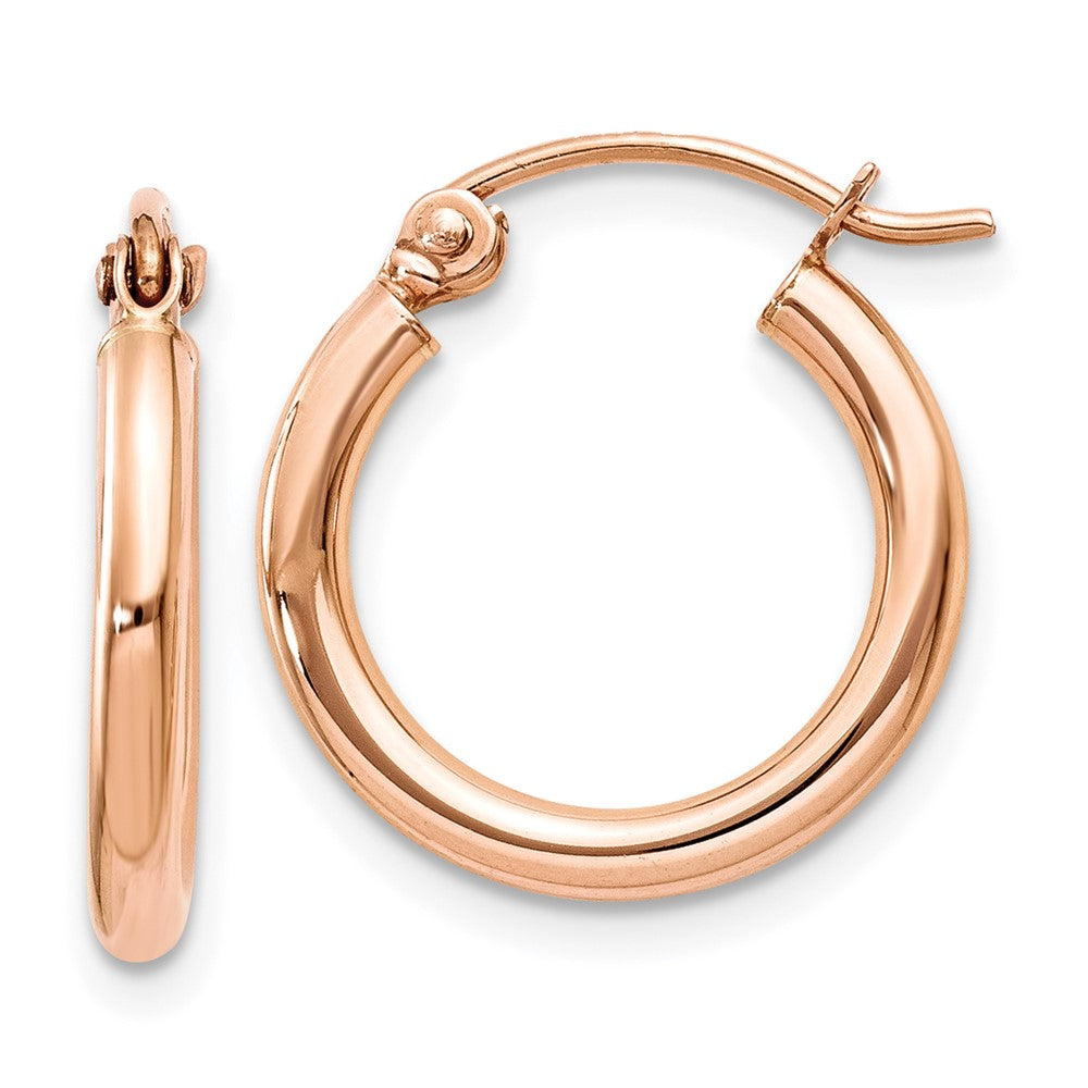 14K Rose Gold Polished 2mm Lightweight Tube Hoop Earrings