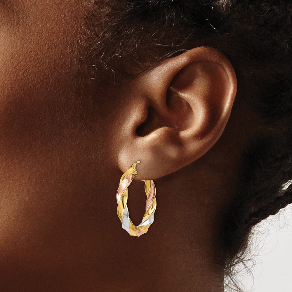 14K Tri-Color Gold Light Twisted Hoop Earrings