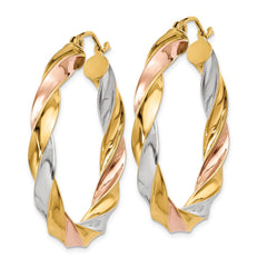 14K Tri-Color Gold Light Twisted Hoop Earrings