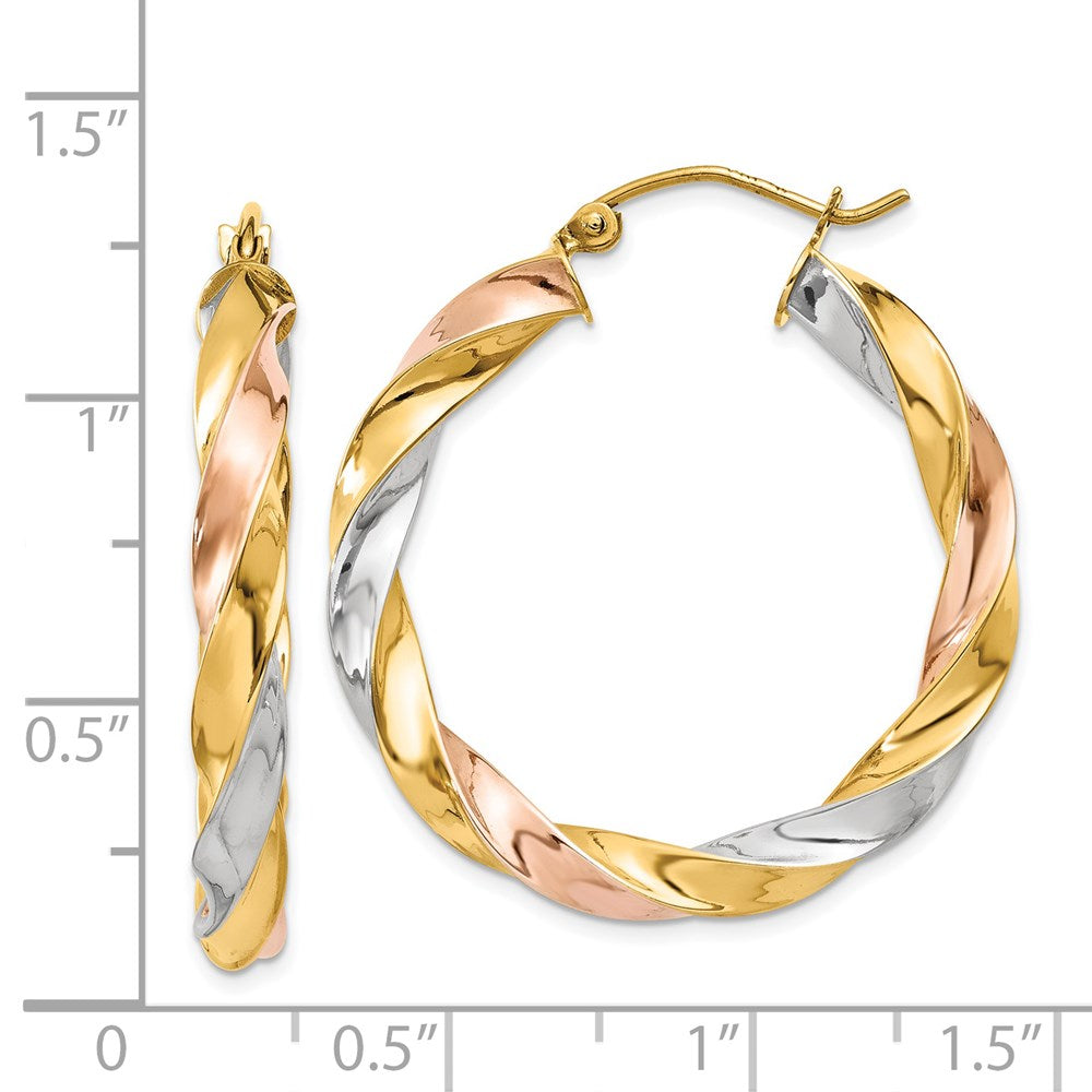 14K Tri-Color Gold Light Twisted Hoop Earrings