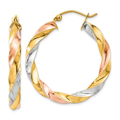 14K Tri-Color Gold Light Twisted Hoop Earrings