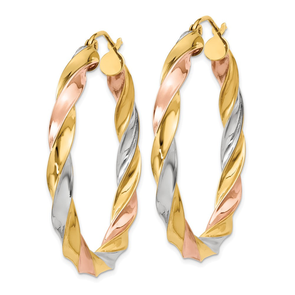 14K Tri-Color Gold Light Twisted Hoop Earrings