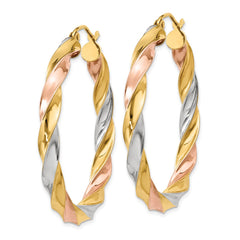 14K Tri-Color Gold Light Twisted Hoop Earrings