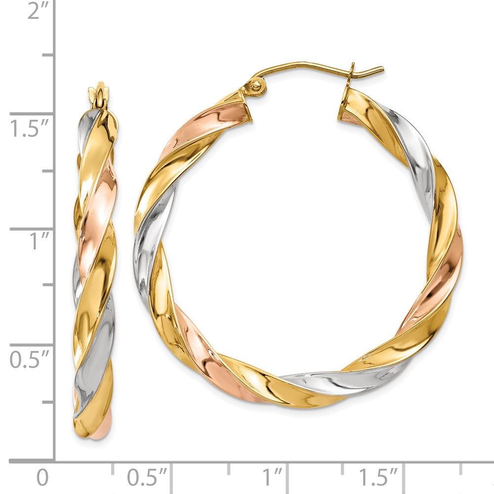 14K Tri-Color Gold Light Twisted Hoop Earrings