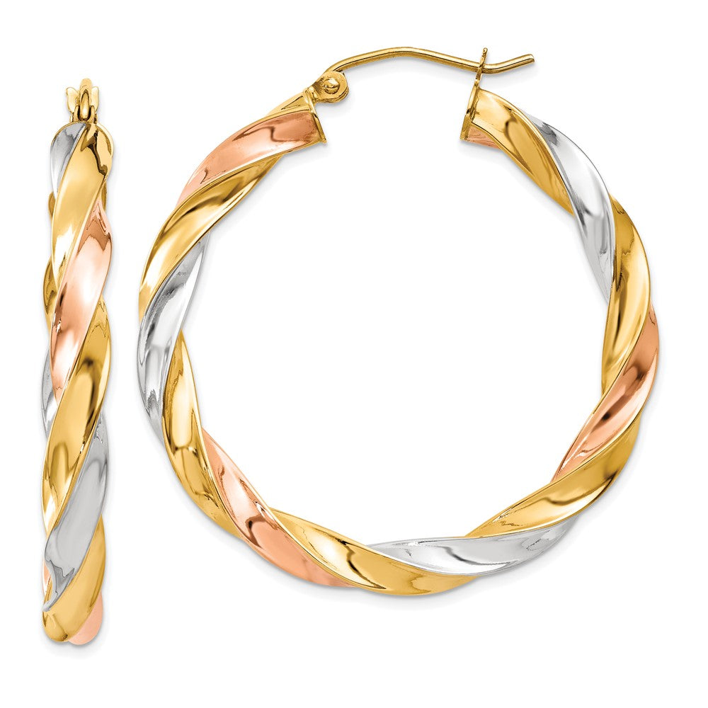 14K Tri-Color Gold Light Twisted Hoop Earrings