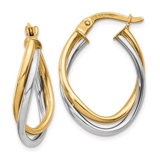 14K Two-Tone Gold Polished Oval Hoop Earrings