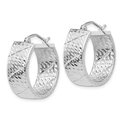 14K White Gold Diamond-cut Hoop Earrings