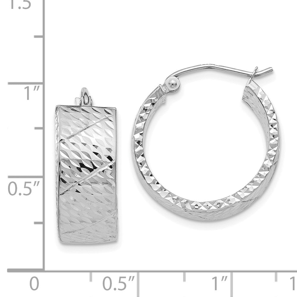 14K White Gold Diamond-cut Hoop Earrings