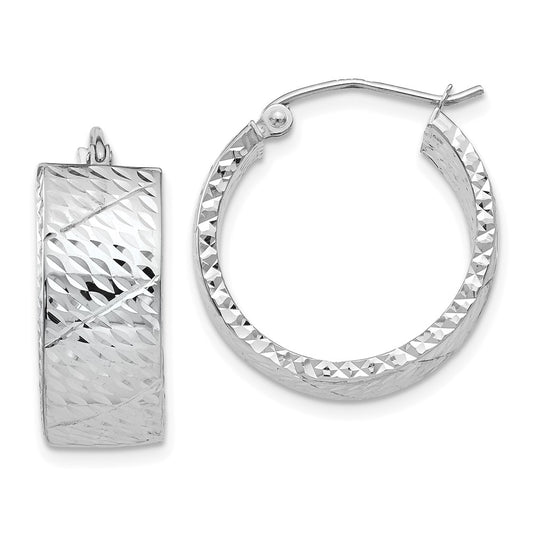 14K White Gold Diamond-cut Hoop Earrings