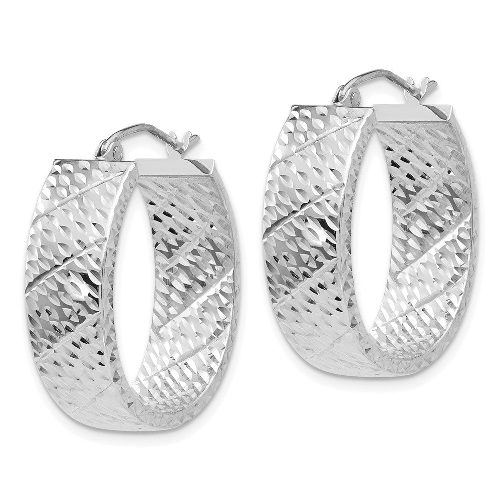 14K White Gold Diamond-cut Hoop Earrings