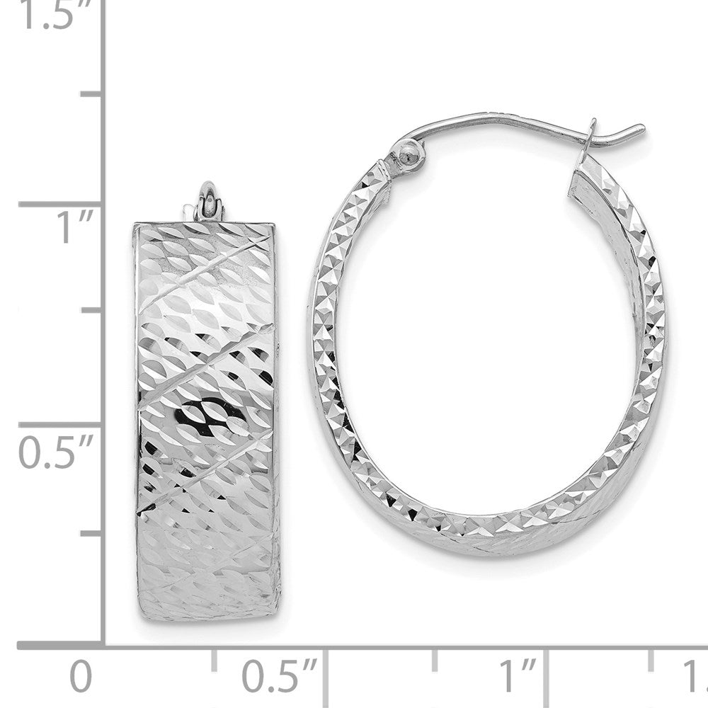 14K White Gold Diamond-cut Hoop Earrings